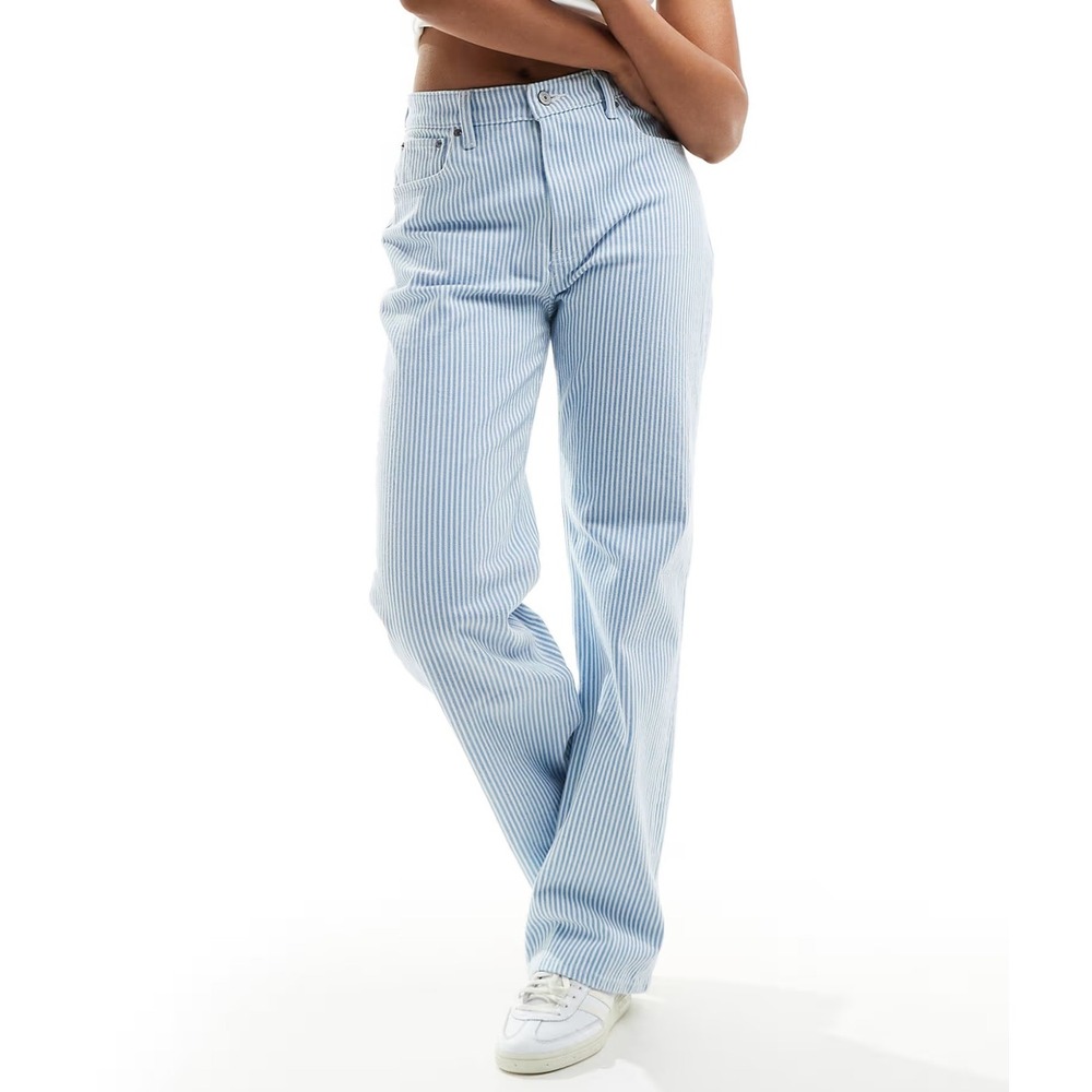 Abercrombie & Fitch Curve Love 90s Relaxed Fit Jean Blue White Striped 29/8